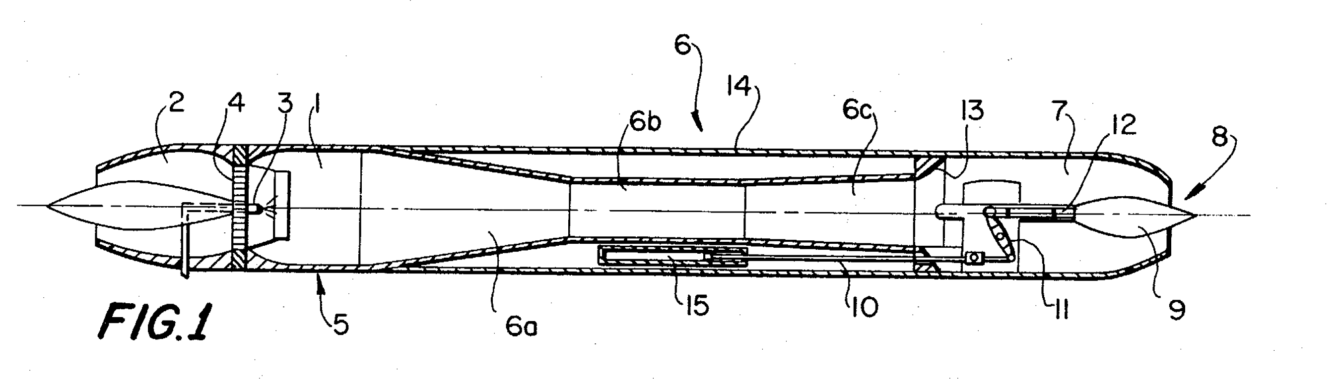 Cross-sectional view of Heise's pulsation power unit, FIG. 1 of US 3,678,692